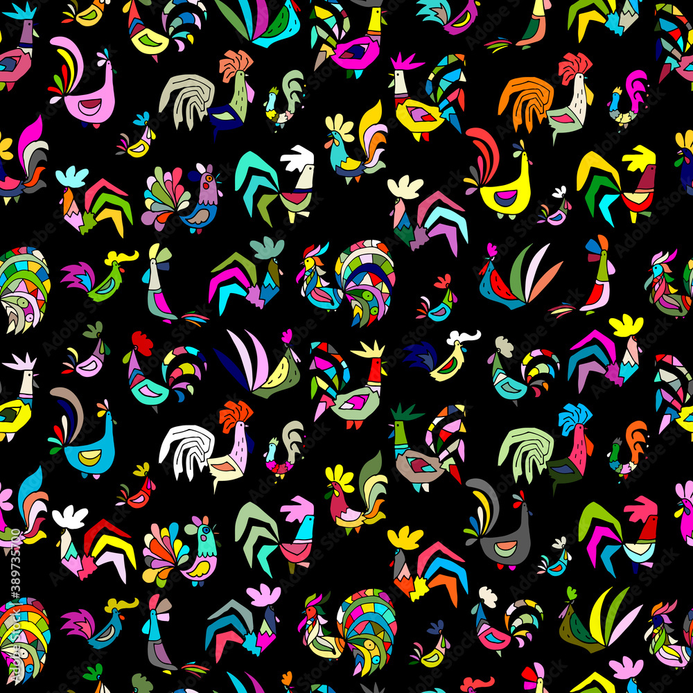 Funny roosters, seamless pattern for your design