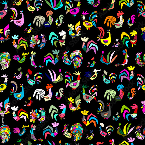 Funny roosters, seamless pattern for your design