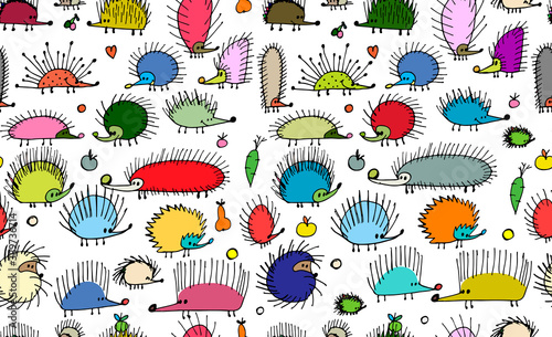 Funny hedgehogs, seamless pattern for your design