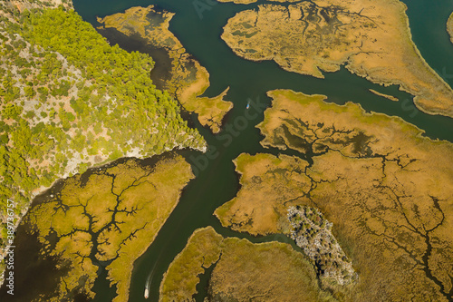 Bird eye view of scenic Dalyan river bed