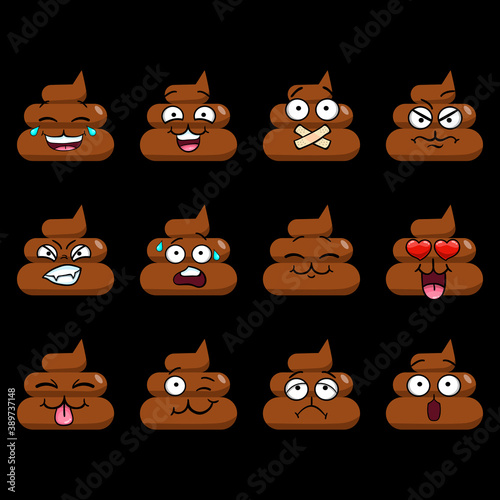 Fototapeta Naklejka Na Ścianę i Meble -  Big vector set with funny cute poop emoji