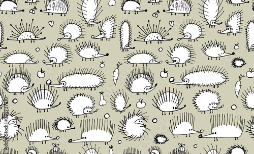 Funny hedgehogs, seamless pattern for your design