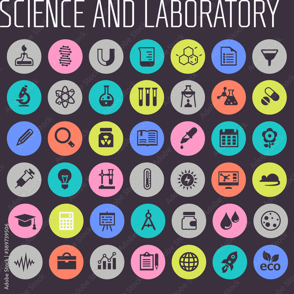 Trendy flat design big science icons set Trendy flat design big science icons set