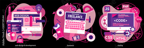 Programming and coding, scripting and website development, and freelance concepts