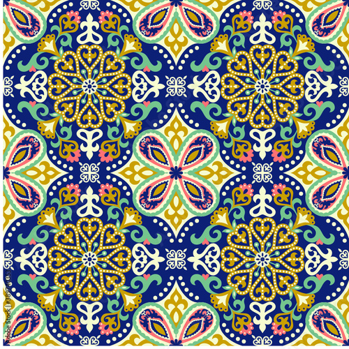 Seamless vector pattern with tatar ornament. Eastern stylish abstract background. Colorful flat oriental texture for wrapping