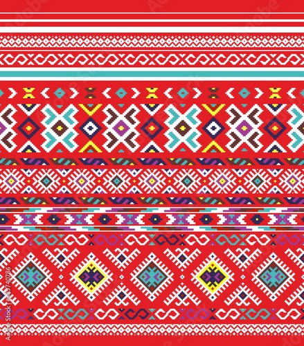 Seamless vector pattern with tatar ornament. Eastern stylish abstract background. Colorful flat oriental texture for wrapping photo