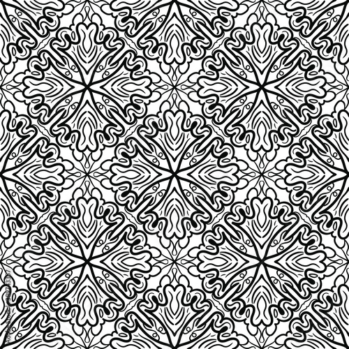 Seamless abstract pattern. Black and white colors. Hand drawn vector background. Trendy monochrome seamless mandala, fabric texture, wrapping.