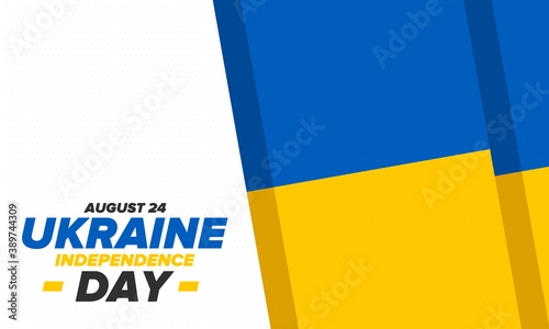 Independence Day in Ukraine. National happy holiday, celebrated annual in August 24. Ukrainian flag. Blue and yellow. Patriotic elements. Poster, card, banner and background. Vector illustration