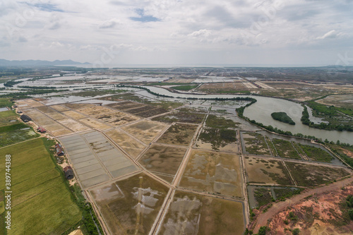 Krong Kampot landscape, Praek Tuek Chhu River, Elephant Mountains in Kampot Cambodia Asia Aerial Drone Photo photo