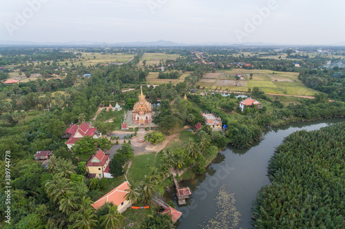 Krong Kampot Toek Vil Pagoda Stupa in Cambodia Asia Aerial Drone Photo photo