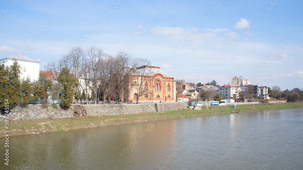 old buildings and lots of tourists in western ukrainian town