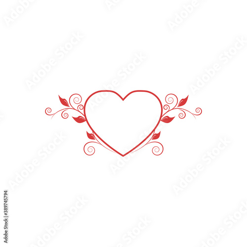 Red line heart with floral elements on white background stock vector
