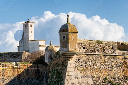 Peniche Fortress with beautiful historic white building and walls, in Portugal