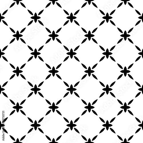 Black, white pattern, geometric wallpaper , seamless texture with flat floral ornament, decorative illustration with simple elemets