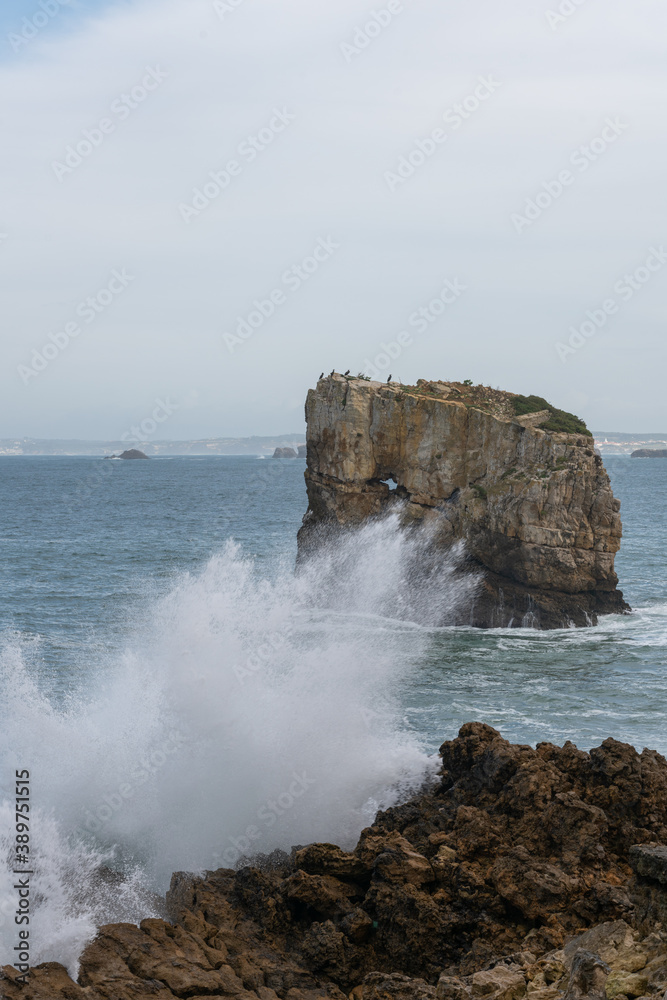 Sea cliffs in Papoa Cabo Carvoeiro Cape in Peniche, Portugal