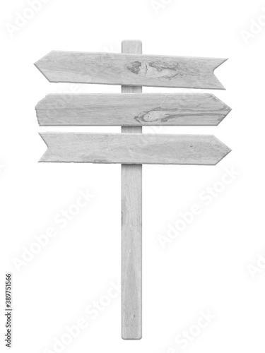 White wood arrow signpost isolated on white background. Object with clipping path.