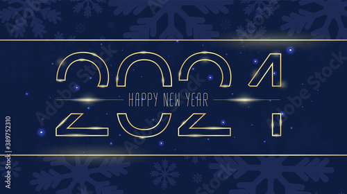 Gold Numbers 2021. Happy New year. The horizontal Blue banner. Vector Illustration for holiday greeting card  invitation  calendar poster banner  flyer