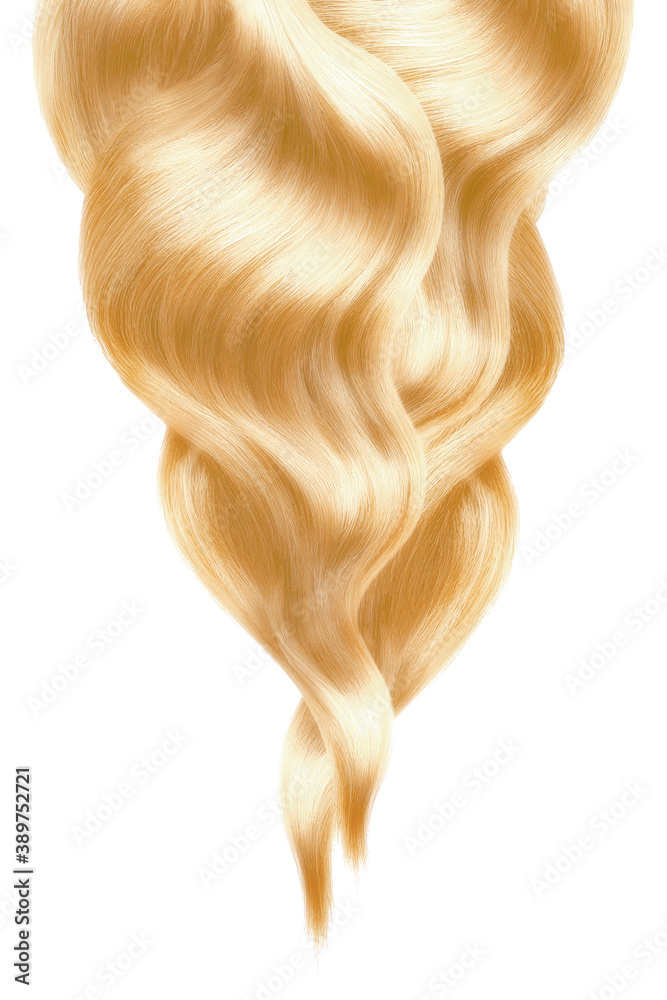 Blond shiny hair on white background, isolated