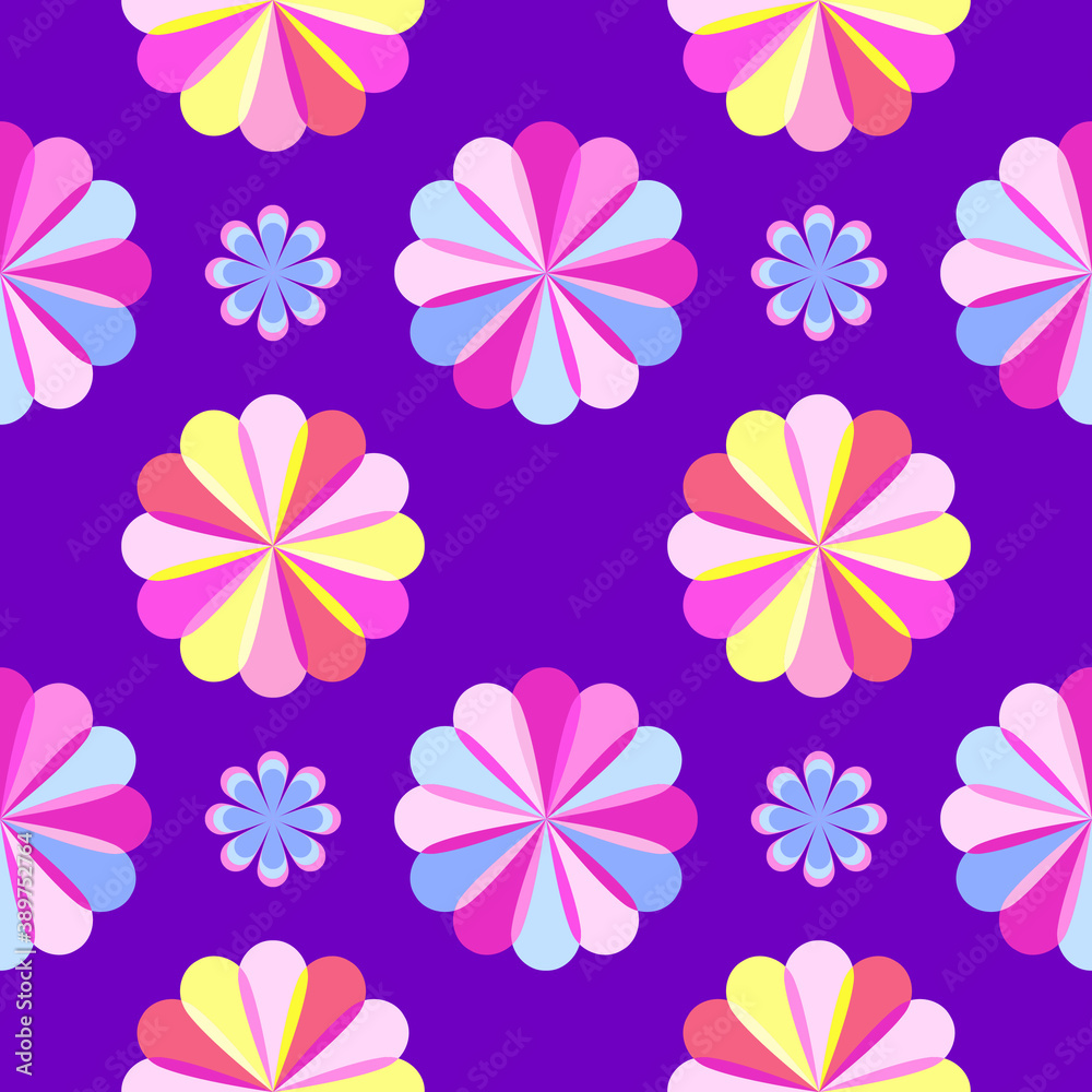 seamless pattern, stylized flowers on a lilac background