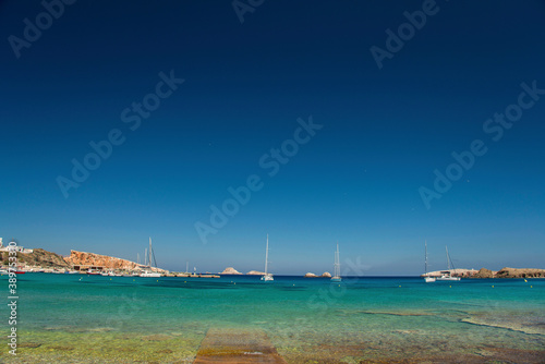View over Karavostasis bay and sailboats at Folegandros island  Greece