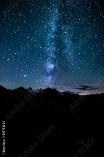 Fototapeta Naklejka Na Ścianę i Meble -  colorfull night landscape wtih star sky. astrophotography in Alps mountains