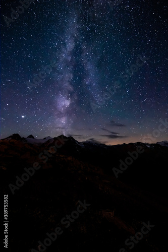 colorfull night landscape wtih star sky. astrophotography in Alps mountains © Tereza