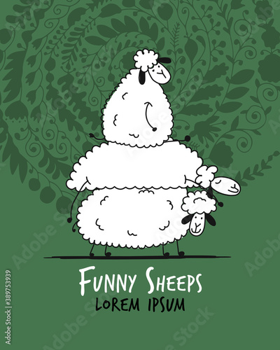 Funny sheeps, sketch for your design