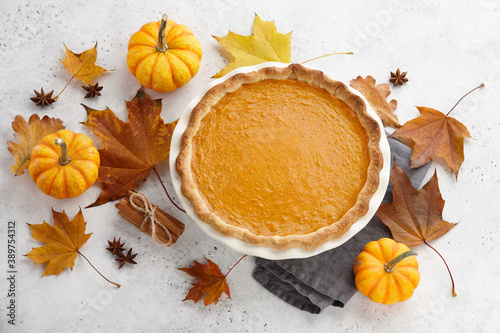 Traditional pumpkin pie for Thanksgiving day. Holiday dessert.