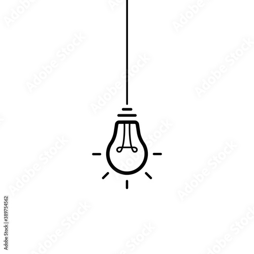 Idea label design. Light bulb with cable and lightning bolt. Logo design. Vector illustration