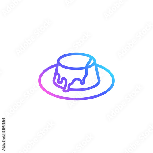 Toffee pudding vector icon in bright color gradient. Cute pudding with sauce isolated on white background. Line art