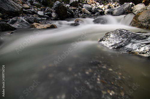 Mountain stream in the Switzerland. net blue water in Swiss Alps