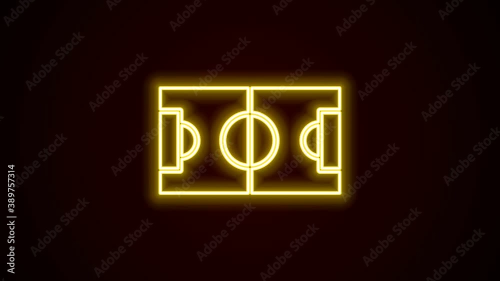 Glowing neon line Football or soccer field icon isolated on black background. 4K Video motion graphic animation Glowing neon line Football or soccer field icon isolated on black background. 4K Video motion graphic animation
