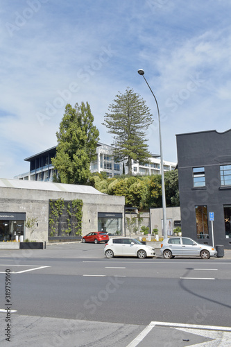 AUCKLAND, NEW ZEALAND - Apr 05, 2019: York Street apartments view from The Strand with business building in front photo