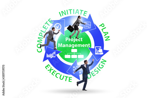 Project management concept in stages with business people