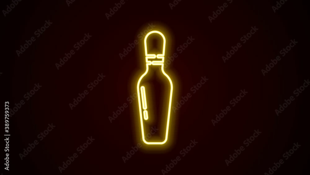 Glowing neon line Bowling pin icon isolated on black background. 4K Video motion graphic animation Glowing neon line Bowling pin icon isolated on black background. 4K Video motion graphic animation