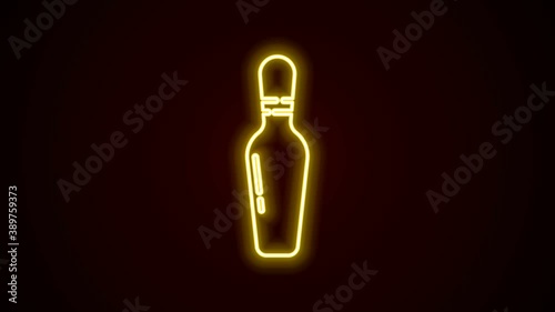 Glowing neon line Bowling pin icon isolated on black background. 4K Video motion graphic animation