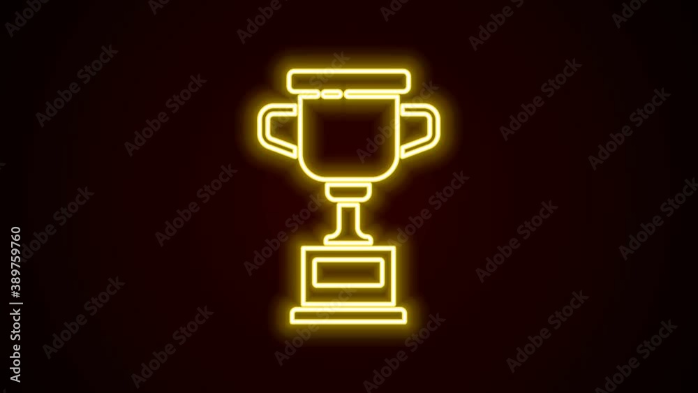 Glowing neon line Award cup icon isolated on black background. Winner trophy symbol. Championship or competition trophy. Sports achievement sign. 4K Video motion graphic animation Glowing neon line Award cup icon isolated on black background. Winner trophy symbol. Championship or competition trophy. Sports achievement sign. 4K Video motion graphic animation