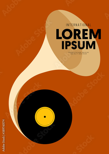 Music poster design template background with vinyl record vintage retro style