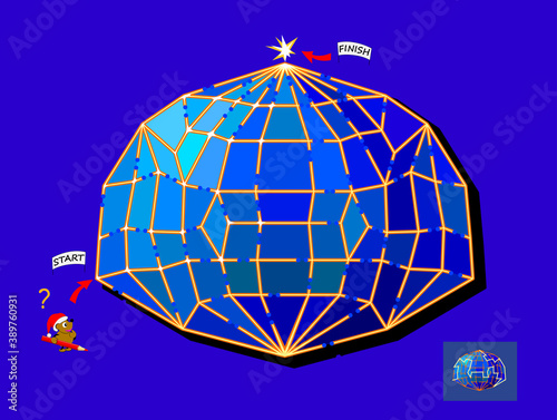 Logic puzzle game with 3D labyrinth for children and adults. Find the way to the star on the top of diamond. Worksheet for kids brain teaser book. IQ test. Play online. Flat vector illustration.