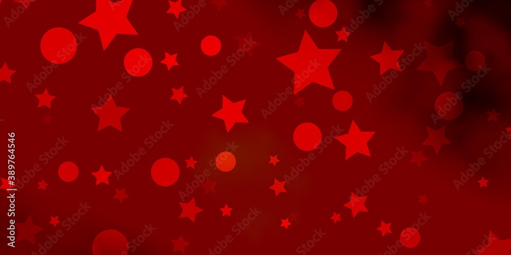 Dark Red vector pattern with circles, stars.