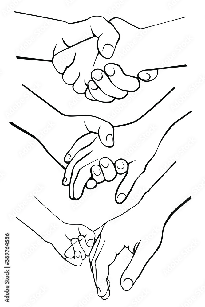 Fototapeta premium Adult and Child hand on white background. Vector Illustration.