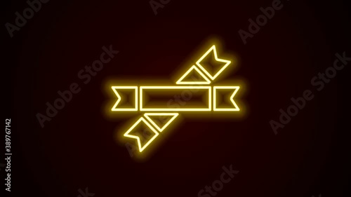 Glowing neon line Sugar stick packets icon isolated on black background. Blank individual package for bulk food products as coffee, salt, spices. 4K Video motion graphic animation