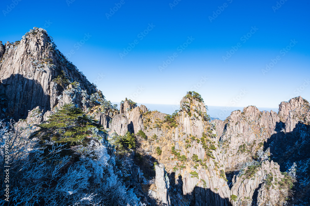 Mountains and rime in winter in Huangshan Scenic Area, Anhui, China