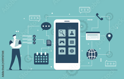 Programmer Thinking Mobile App Development Process Flat Design Illustration