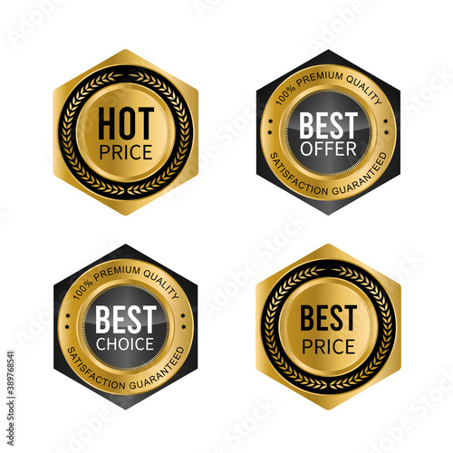 Golden badges and labels with golden ribbon vector collection .vector illustration