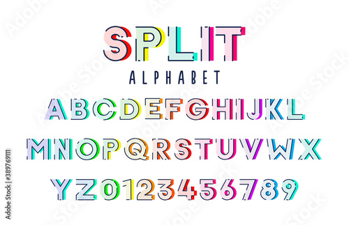 Colorful alphabet typeface vector set. Stylized expressive fun and cheerful font outlined with flat colors
