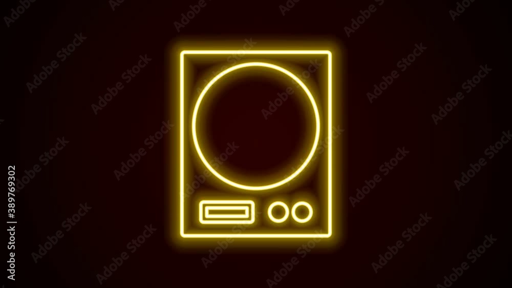 Glowing neon line Electronic scales icon isolated on black background. Weight measure equipment. 4K Video motion graphic animation Glowing neon line Electronic scales icon isolated on black background. Weight measure equipment. 4K Video motion graphic animation