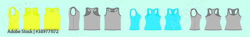 Sleeveless TANK TOP fashion flat technical drawing template with various models. vector illustration isolated on blue background