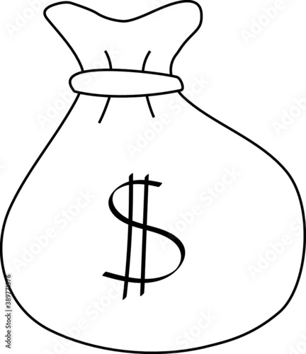 Dollars money bag vector illustration, rich concept icon, black and white