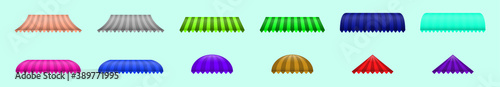 set of striped awnings cartoon icon design template with various models. vector illustration isolated on blue background